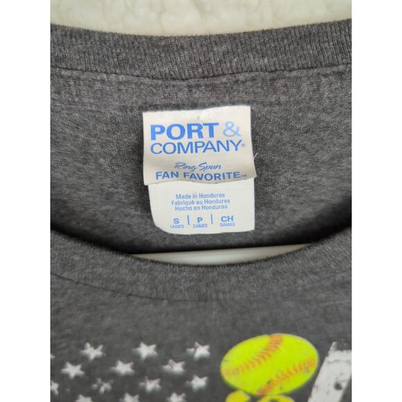 Softball Flag Graphic Tee | Women’s Small | Gray Short Sleeve Sports Top - Picture 4 of 8